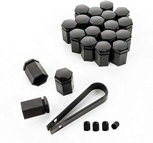 LST 20x Radschraube Abdeckkappen Sechskant Felgen Kappen lang 17mm Glanz schwarz