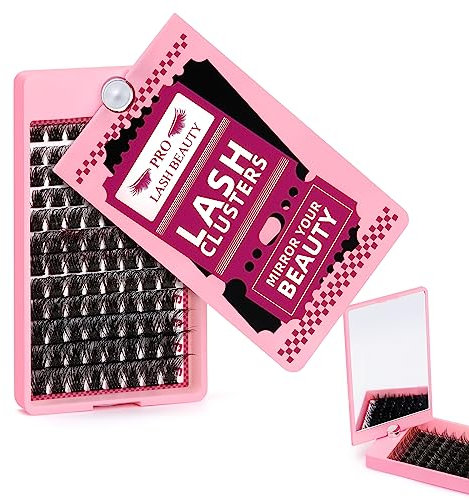 PRO Einzelne Wimpern 96 Pcs Wimpern Einzeln Cluster Lashes Büchse mit Drehspiegel DIY Wimpern Extensions Individual Lashes Wimpernbüschel Einzelwimpern (Volume 02, C-10-16mix)