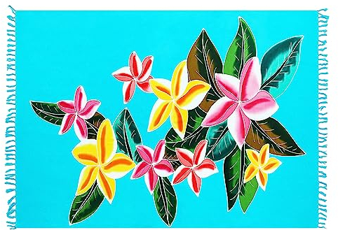 SAIVONA Pareo Sarong Strandtuch Damen-Wickelrock Strand-Handtuch Wickeltuch oder Handtuchkleid und Wickelkleid Damen-Handarbeit aus Fair Trade Herstellung Batik Blume Türkis Bunt