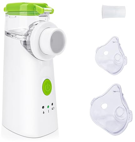 BellaGesundheit Inhalator Vernebler, Inhalationsgerät für Kinder und Erwachsene, Tragbar Vernebler Set mit Mundstück und Maske, USB Wiederaufladbar (Grün)