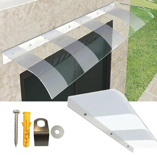 Polycarbonat Haustürvordach 40×40/40×60/40×80cm,Fenster Vordach Für Häuser,Regenschutzdach Markise,Garten Terrasse Veranda Dach Wasserdicht Überdachung Haustür,Türvordach,Clear-40x360cm/15.7 * 142in