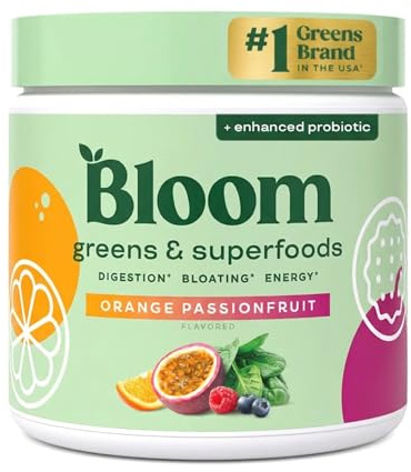 Bloom Nutrition Superfood Greens Powder, Orange Passionfruit, 30 Servings