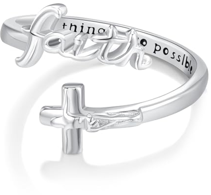 Kreuz Ring 925 Sterling Silber Mit Buchstaben Hope Jesus - Damen Schmuck Religiöses Geschenk für Männer Christen (FAITH)