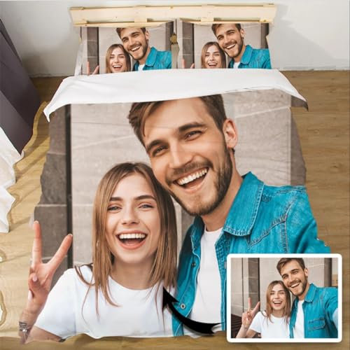IEK Personalisierte Fotos Bettwäsche-Set, Bettbezug mit eigenem Foto, Superweiches Bettbezug Set, personalisierte bettwäsche Kinder,Weihnachts bettwäsche (78x78/200x200)