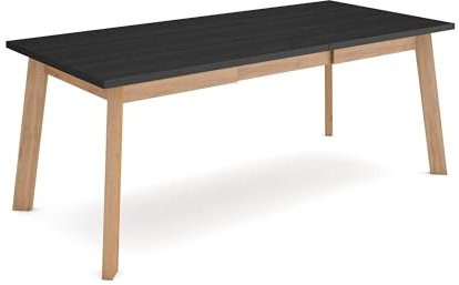 Skraut Home | Mesa Comedor | Mesa Fija Cocina y Salón | 200 | para 10 Comensales | Patas de Madera | Estilo Moderno | Negro y Roble