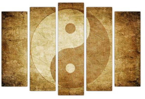 AREDE 5er Set Wandkunst Gemälde Bild Poster Ying und Yang Vintage-Kunst | 120 x 80 cm | Wandbilder Wanddekoration Home Office Wohnzimmer Schlafzimmer Dekoration | Fertig zum Aufhängen