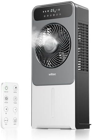 Wiltec Refroidisseur mobile «Misting Fan» – Rafraîchisseur d’air/Brumisateur 1,5l 37W Télécommande
