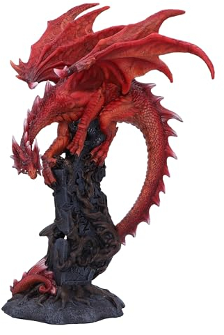 Nemesis Now Drakonische Wurzelfigur, 28,5 cm, Kunstharz, roter Drache auf Stein, roter Drache, Ornament, Sammlerstück, Drachen-Geschenkware, gegossen aus feinstem Harz, fachmännisch handbemalt