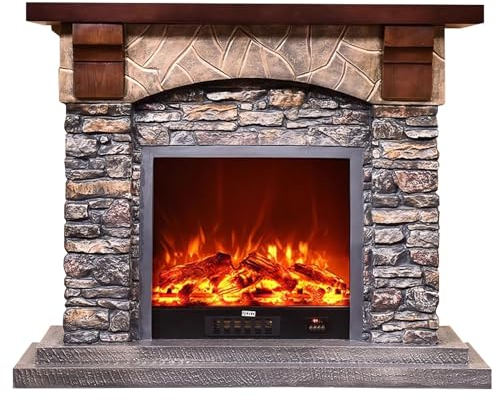 Generic Electric Fireplace Simulated Stone Free Standing Stove Home Heating Electric Fire - Modern Realistic Flame Effect