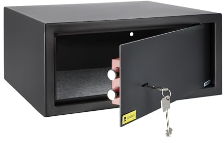 HomeSafe HV24K Möbeltresor mit Schlüssel, 20x44x38cm (HxBxT), kleiner Tresor für Zuhause, Safe Box mit Schloss, Geldsafe für Geld Aufbewahrung, Schmuck oder als Dokumentensafe, Laptoptresor