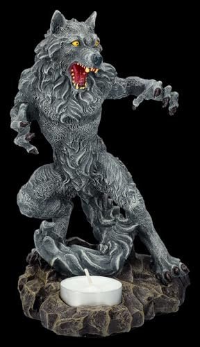 Werwolf Figur Steht vor Teelicht 20 cm, Gothic Teelichthalter