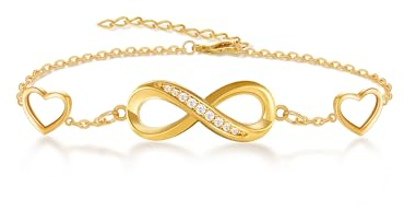 Mesovor Gold/Silver Infinity Link Bracelet for Women, 18K Gold Plated Charm Adjustable Heart Bracelet Gifts for Mum Friends (Gold)
