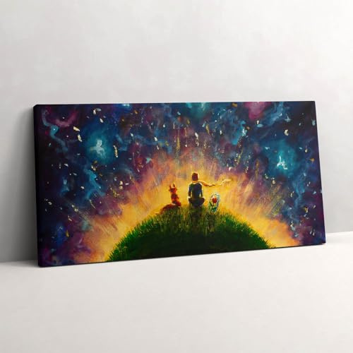 Wallfluent 120x60 cm Wohnzimmer Schlafzimmer auf Leinwand Wanddekoration Kunstdruck Wandbilder Heimdekoration Bilder Leinwand - Abstrakte Illustration Der kleine Prinz