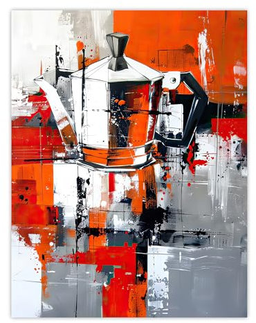 Artery8 Moka Coffee Pot Abstract Orange Grey Painting Kitchen Extra Large XL Wall Art Poster Print