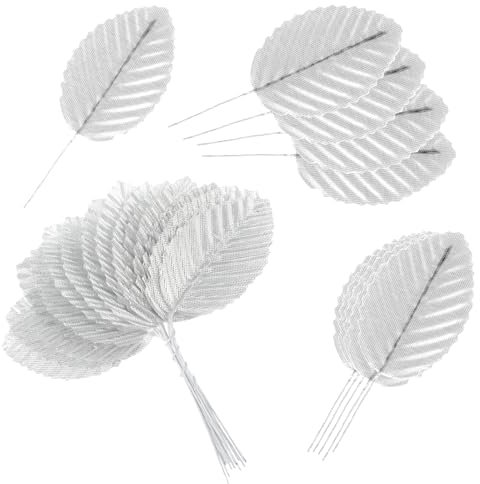Yolev 200 Stück Künstliche Silber Blätter Deko Basteln Künstliche Blätter Rosenblatt für Heimdekoration DIY Hochzeit Party Dekoration Aesthetic Girlande