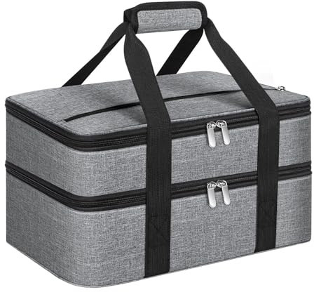 MIAOJIE Casseruola a doppio isolamento, portatile, per cibi caldi o freddi, borsa termica o borsa termica per lasagne per feste potluck, adatta per pirofile da 22,9 x 33 cm, grigio