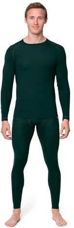 DANISH ENDURANCE Merinowolle Thermo-Unterwäsche Set, Premium Skiunterwäsche, Funktionsunterwäsche, Lange Unterhose & Langarmshirt für Herren, Dunkelgrün, M