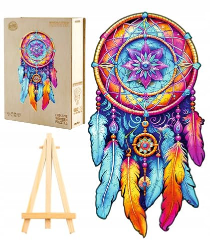 PASJO - Holzpuzzle Erwachsene mit Traumfängermotiv 190 Teile 36,3 x 18,8 cm - Geschenkidee für Kinder - Holz Puzzle Traumfänger - Einzigartige Traumfängerförmige Holz-Puzzle - Creative Jigsaw