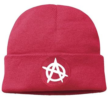 NIMAMA Mütze Beanie Anarchy Wintermütze Statement Spruch Print Geschenk Unisex Strickmütze für Herren & Damen - Rot