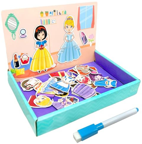Fortivae Magnetische Anziehpuppe mit Outfits, Verkleide Dich als Prinzessin Magnetisches Puzzlespielzeug, Magnetische Prinzessinnen Dress Up Spielset für Mädchen für Kinder