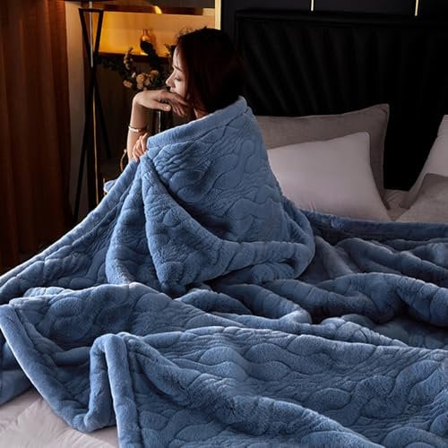 Luxuriöse Kunstfelldecke Felldecke Kunstfell - Kuscheldecke Flauschig Fellimitat Decke, Faux Fur Blanket, Kuscheldecke Fell Flauschig Für Couch Bett Tagesdecke,Blau,200x230cm 5.5Kg