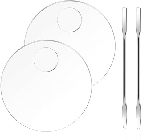 Make-Up-Palette,2 PCS Klare Acryl Mischpalette Make Up Mischpalette Kosmetische Farbmischpalette Schminkpalette mit 2 PCS Make-up Spatel für Make-Up Nail Art DIY Kunsthandwerk