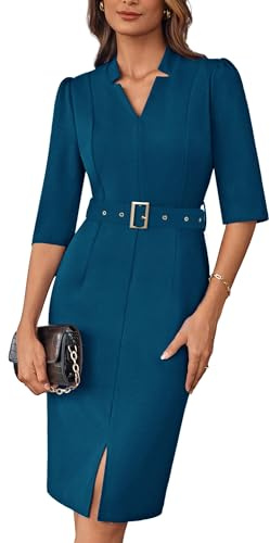GRACE KARIN Frauen Festlich Party Cocktail Hochzeit Figurbetontes Kleider Casual Etuikleid für Hochzeitsgäste Pfauenblau L