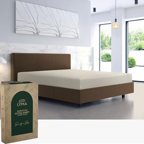 LYMA Bedding Fitted Sheet Single, Deep Pocket 35CM, OEKO-TEX Certified, Ultra Soft Nanoplush Double Brushed Quick Dry Fabric, Shrink Wrinkle & Fade Resistant, Easy Care Elastic Bottom Sheet (Beige)