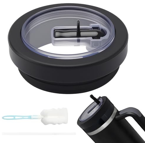 APOMOONS Stanley Cup Accessoires Noir 40oz & Brosse éponge, Couvercle Stanley Cup Etanche Convient pour 1,18L Bouchon Paille Stanley Cup, Gourde Stanley Avec Paille Couvercle de Tasse étanche