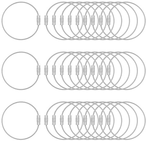 ElevateTech 30Pcs Wire Keychains Cable, Portable Stainless Steel Key Rings Bag Tag Loops Small Luggage Tags Keepers Suitable Travel Business Trip Hanging Key (5.9 Inches Silver)