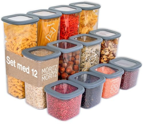 Moritz & Moritz Set di 12 barattoli con coperchio ermetici - Alimentare per la conservazione degli alimenti - Contenitori ermetici e impilabili - Set di barattoli per la conservazione in cucina