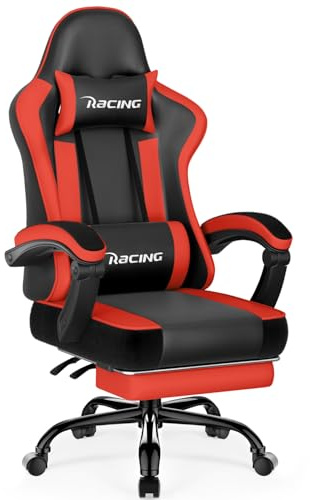 Homimaster Gaming Stuhl, Ergonomisch Gaming Chair mit verstellbare Lendenkissen und Kopfkissen, Gamer Stuhl mit Fußstütze, Gaming Sessel bis 150kg Belastbarkeit, Rot