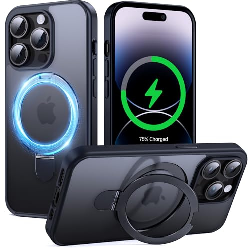 Supdeal Magnetic Stand Case for iPhone 14 Pro with Invisible Ring Kickstand [Compatible with MagSafe] [Military Drop Protection] Shockproof Protective Translucent Matte Phone Cover, 6.1'', Black