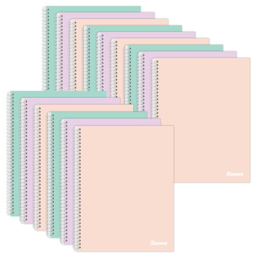 SUNEE A4 Notebook, Pack of 15 Notepads, Wirebound Notebooks, 80gsm Premium Paper, 100 Sheets / 200 Pages, 8mm Lined with Margin, 4-Hole Punched and Perforated Edge, Pastel Colours