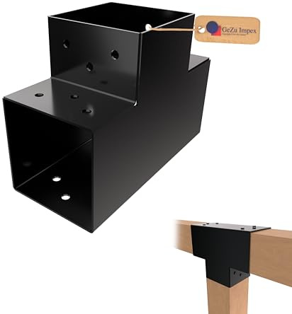 GeZu Impex Post Connector T 71x71 mm Black Powder Coated Set of 12 Pergola T Shape 3 Beam Post Connector Corner Pavilion Bracket