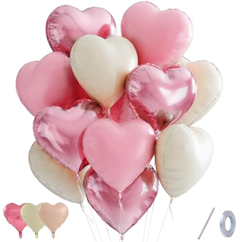 12pcs Herzluftballons Rosa Weiß, 18 Zoll Herz Luftballons Rosa Weiß Valentinstag Deko Herzballons Romantisch Luftballons Hochzeit für Valentinstag Deko Valentines Day Romantik Heiratsantrag Verlobung