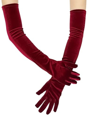 IYOU Red Velvet Opera Gloves for Women,1920s Vintage Party Costumes Bridal Gloves,21.65 Inches