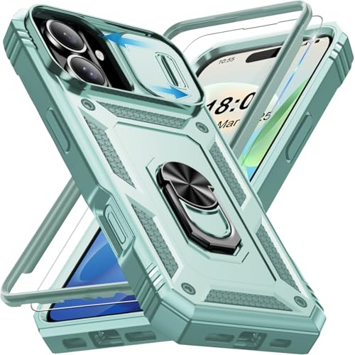Giyer Handyhülle für 17 Hülle mit Schutzfolie, Panzerhülle Case mit Kameraschutz 360° Metall Ring Ständer Stoßfest Bumper Schutzhülle für 17 5G Cover Tache (Mintgrün)