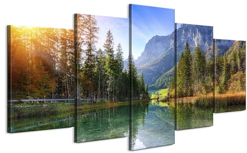LUMASOUL Wandbilder Wohnzimmer 5-teilig Leinwandbild Landschaft 200x100 cm | Mehrteilige Wanddeko für Schlafzimmer Flur Büro