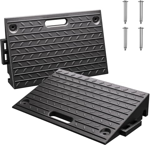 Rubber Curb Ramps, 4 inch Rise, 22,000 lbs Capacity Kerb Ramps for Wheelchairs, Cars, Scooters, Motorcycles & Pets, Non-Slip Surface, Portable Design for Driveways, Garages & Door Access, Set of 2