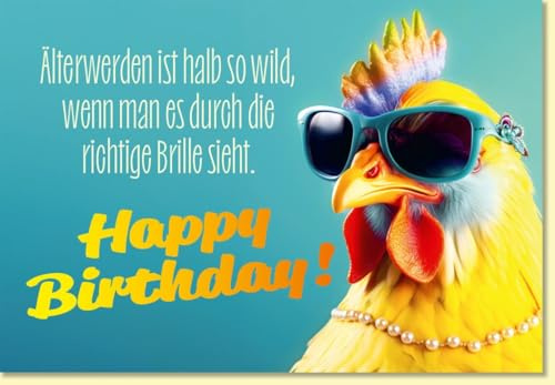 Gutsch Verlag Geburtstagskarte lustig Huhn mit Sonnenbrille und Perlenkette witzige Doppelkarte zum Geburtstag für Frauen und Männer originelle Grußkarte - mit Umschlag