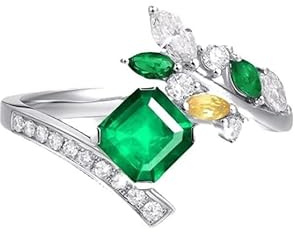 Epinki Weißgold 18 Karat 750 Verlobungsring Echtes, Blatt Eheringe Labor Erstellt Smaragd 0.97ct (Quadratschliff, Grün), Moissanit Ring 18K Gold, Gr.62 (19.7)