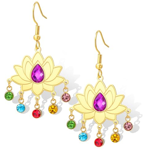 Boucles d'oreilles Lotus pour Femme Brithstone Lotus Flower Dangle Boucles d'oreilles Bouddha Bouddhiste Unalome Symbole Amulette Yoga Spirituel Guérison Bijoux Méditation Cadeau