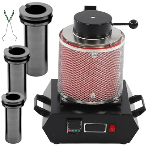 ZEEKYFOR Four de Fusion d'or - Capacité 1 kg/2 kg/3 kg, Kit de Four électrique de Fonderie de métaux 1750W, Jusqu'à 1150℃, pour La Fusion de Déchets, d'or, d'argent, de Cuivre et D'aluminium