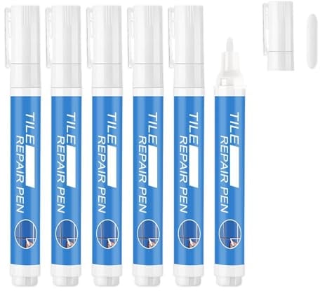 6 Stück Fugenstift Weiß, Fugenweiss Bad Wasserfest Fliesenstift, Fugenfarbe Weiß zum Verfugen von Wand- und Bodenfliesen in Badezimmern Küchen Bädern Verwendet