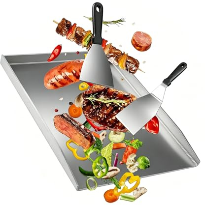 Uadme Plancha en acier inoxydable de 40 x 30 cm avec 2 spatules pour barbecue à gaz et au charbon de bois