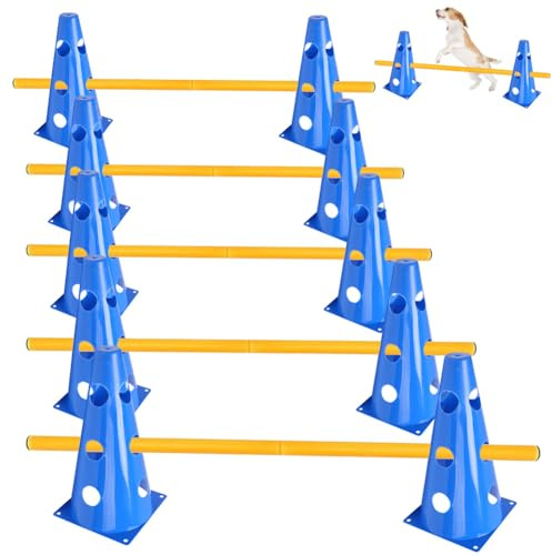 MIUUIPI Hobby Horse Hindernisse, Agility Set Hunde, 10 Kegel 23cm 5 Stangen 80cm lang, Cavaletti Hund, Einstellbare Trainingshürden, Steckhürdenset für Kinder, Hunde und Pferde