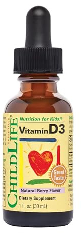 CHILDLIFE ESSENTIALS Vitamin D3 Drops for Kids, Children, & Toddlers - Liquid Vitamin D Drops, 500 IU per Drop, Immune & Bone Health Support, Natural Berry - 1 Fl Oz (Pack of 1)