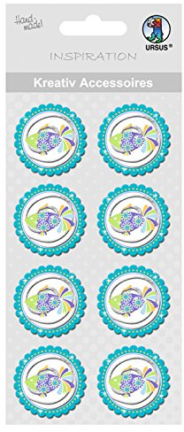 Ursus 564000282 - Kreativ Accessoires, Fische, türkis/lila, 8 Stück, selbstklebend, aus verschiedenen hochwertigen Materialien, zum Dekorieren von Karten und Geschenke