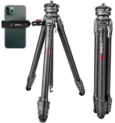 COMAN Zero F38 Carbon Fibre Camera Tripod with 360° Panoramic Ball Head and F38 Video Tripod for All DSRL, Lightweight Tripod with 15.3-156.7 cm Height, Central Column, Carga máxima 18 kg